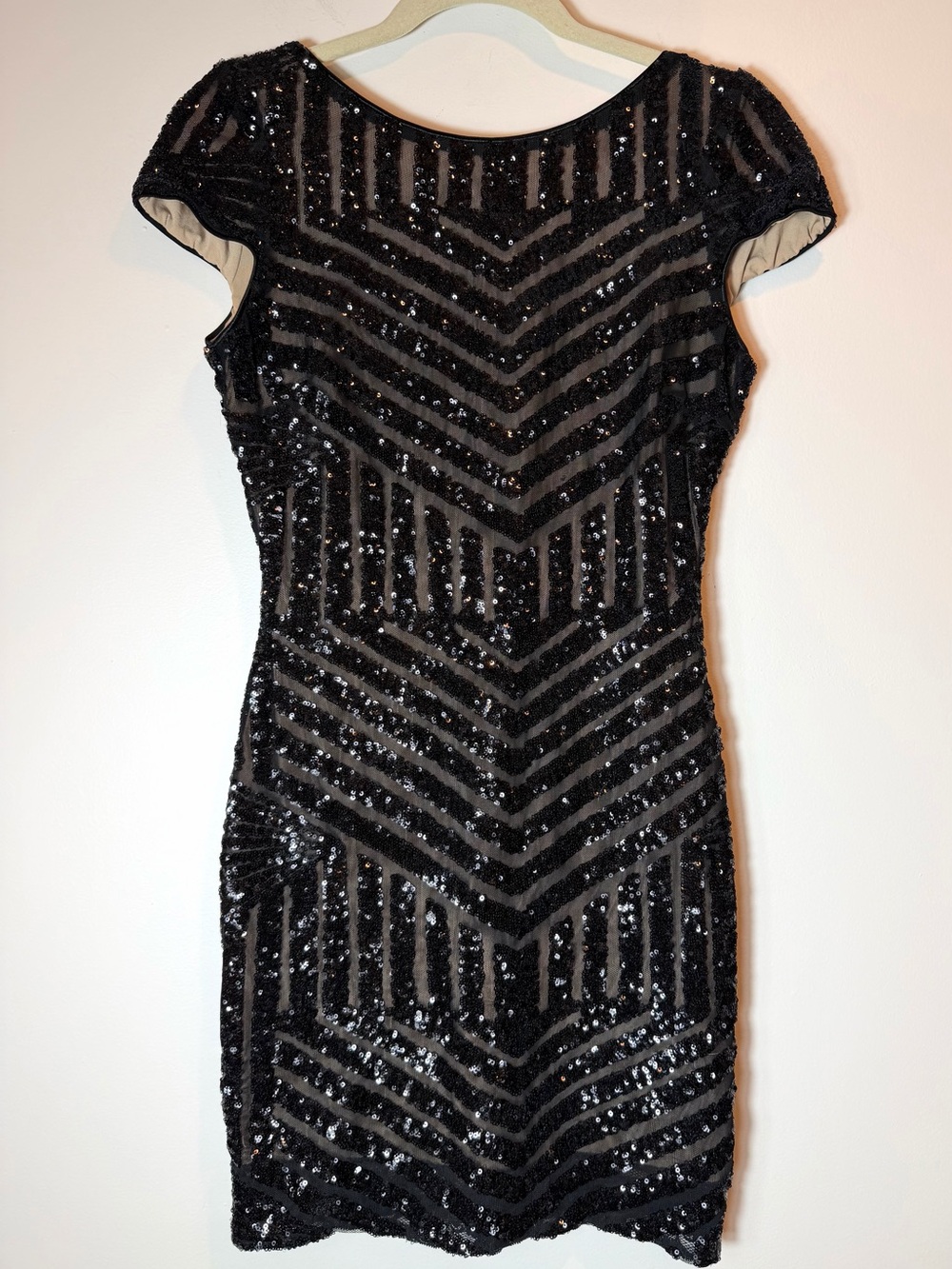 Dress The Population Tabitha Sequin Mini Dress Black Nude Art Deco Medium